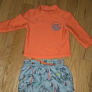 Carter's Orange and Gray Rashguard Swim Set